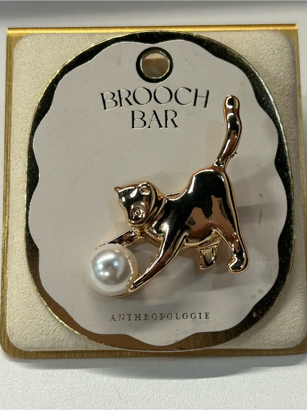 NWT Anthropologie Gold Cat Pin with Pearl